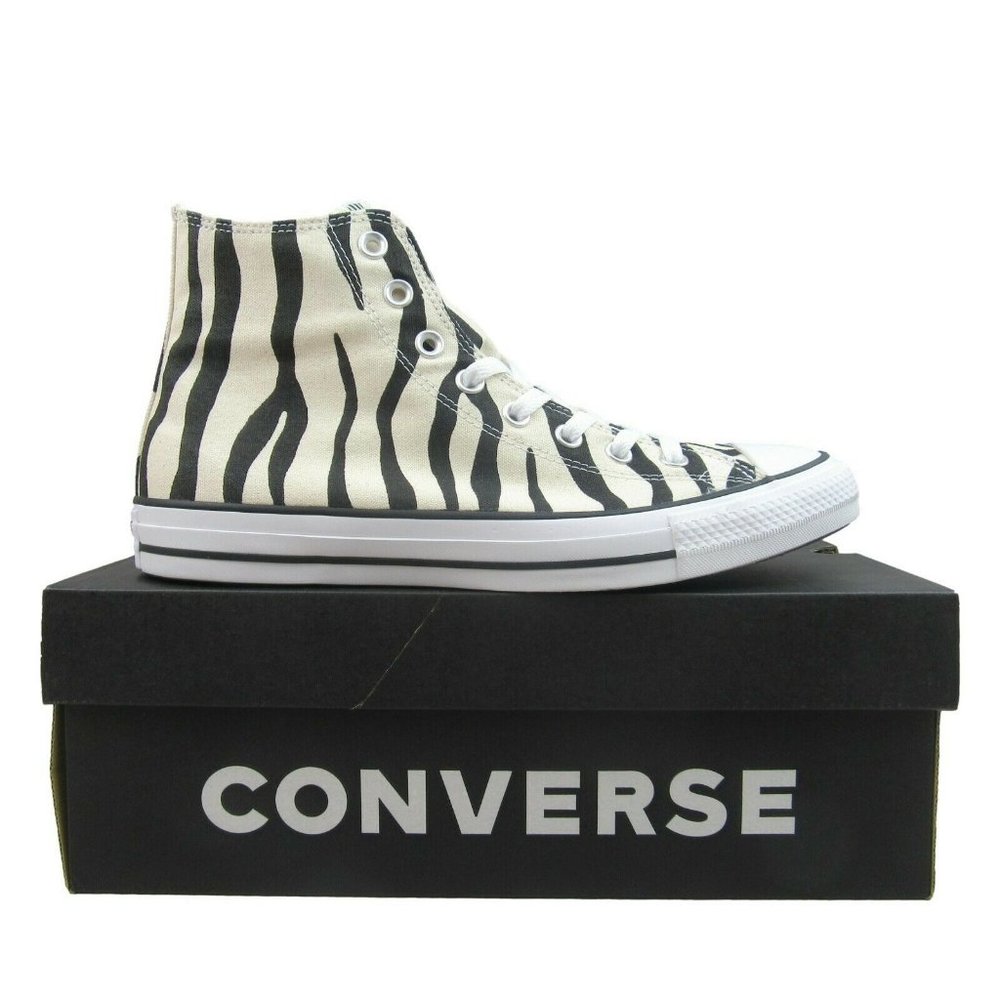 Converse CTAS HI Top Zebra Striped Sneakers Black Egret
